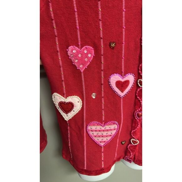 The Quacker Factory Valentine Cardigan Sweater Beaded Hearts Red/Pink Medium - Picture 6 of 16